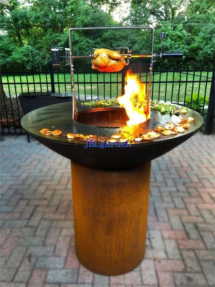 Corten Steel Fire Pit With Grill Table